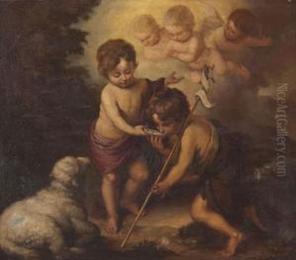 Jesusknabe Und Johannes Oil Painting by Bartolome Esteban Murillo