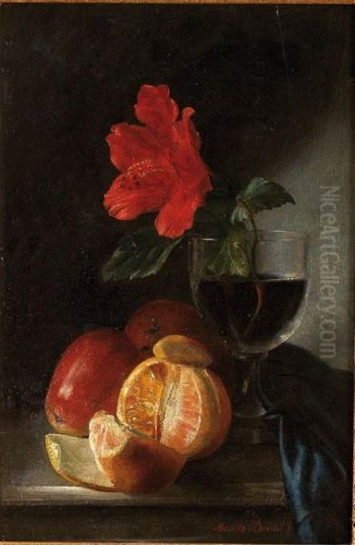 Bodegon Con Naranja Y Manzanas Oil Painting by Jose Maria Murillo Y Bracho