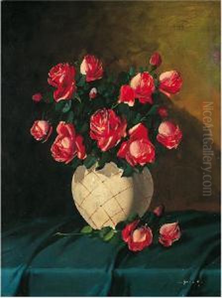 Vaso Di Rose Oil Painting by Vilmos Murin