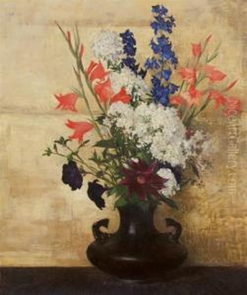 Flowers On Gold Oil Painting by Hermann Dudley Murphy