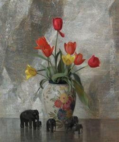 Elephants & Tulips Oil Painting by Hermann Dudley Murphy