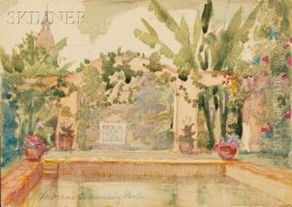 Morrow Swimming Pool Oil Painting by Nellie Littlehale Murphy