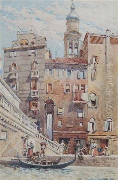 Venetian Canal Scene With Figures Disembarking From A Gondola Oil Painting by Alexander Henry Hallam Murray