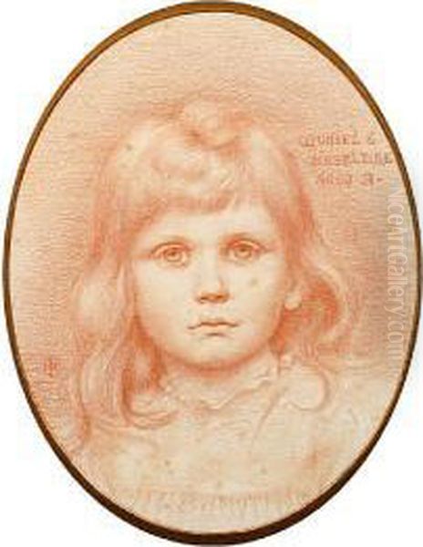 A Portrait Study Of A Young Girl, Muriel E.heseltine, Aged 3 Oil Painting by Charles Fairfax Murray