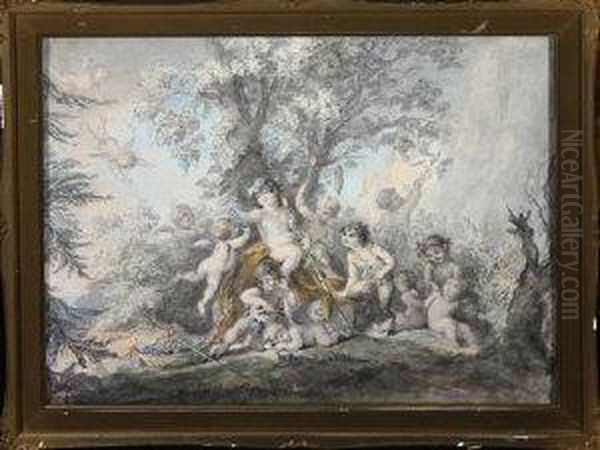 Bacchus And Followers In A Woodland Setting Oil Painting by J. Murray