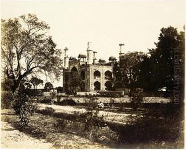 Sikandra. Southeastern Face Of The Southern Gate Of The Garden At Akbar's Tomb, 1857 Or Earlier Oil Painting by John, Dr Murray