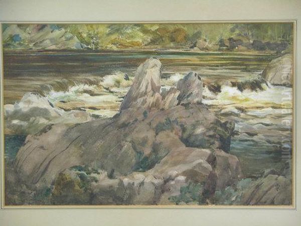 River View With Distant Angler Oil Painting by William Grant Murray