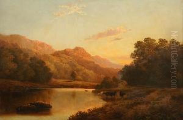 Sunset At Beddgerlert Wales Oil Painting by Francis Muschamp