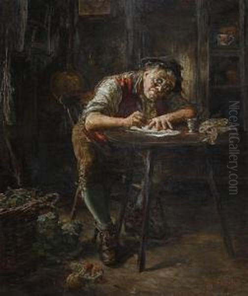 Elderly Man At A Table Oil Painting by Francis Sydney Muschamp