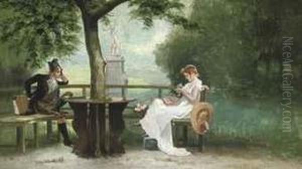 Young Lovers In The Park Oil Painting by Francis Sydney Muschamp