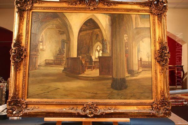 Interieur D'eglise Bretonne Oil Painting by Amedee Muselier