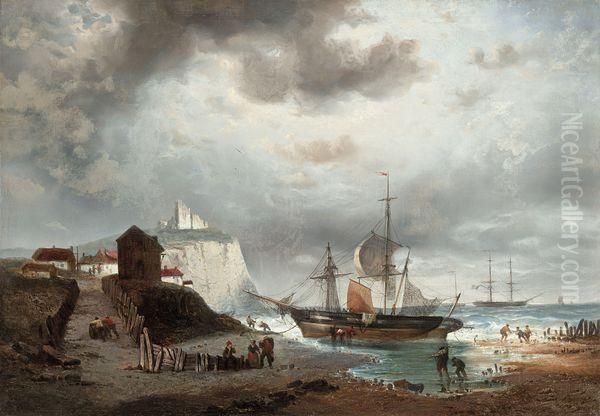 Voiliers Dans Une Baie D'une Cote Rocheuse Oil Painting by Francois Etienne Musin