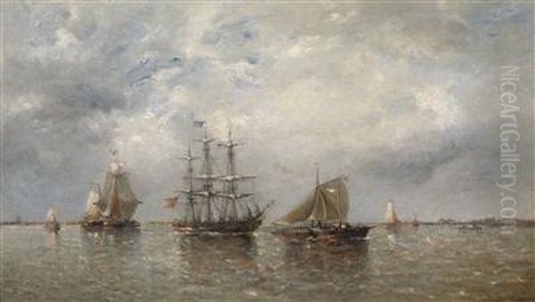 Maritime Scene Oil Painting by Francois Etienne Musin