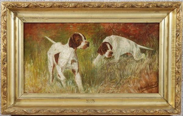 Two Pointers In A Field Oil Painting by Gustav Muss-Arnolt