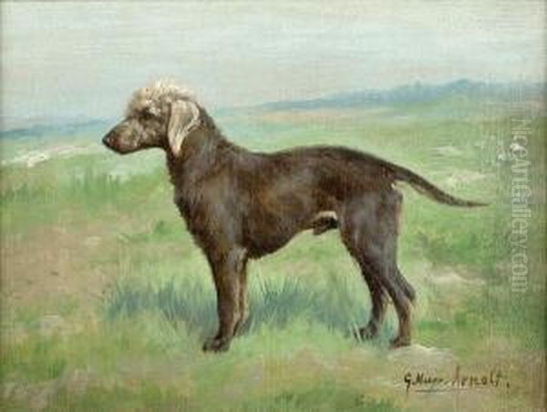 A Bedlington Terrier In A Landscape Oil Painting by Gustav Muss-Arnolt