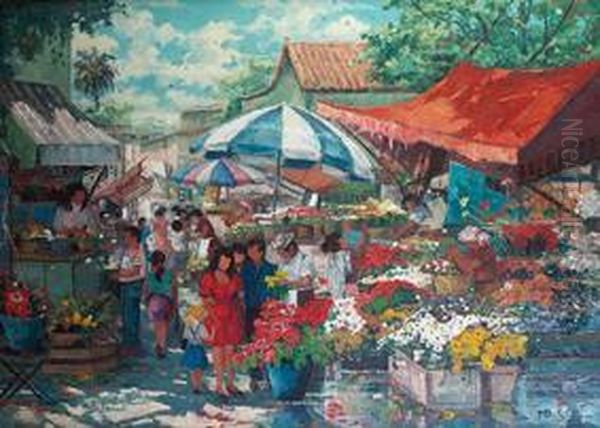 Mercado Oil Painting by Gustav Muss-Arnolt