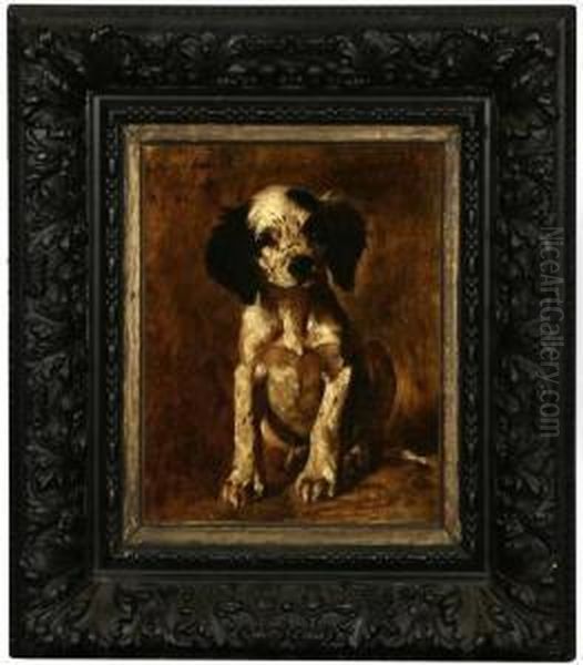 Spaniel Puppy Oil Painting by Gustav Muss-Arnolt