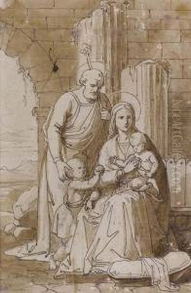 Sacra Famiglia Con San Giovannino Oil Painting by Luigi Mussini