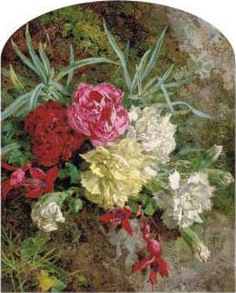 Carnations And Fuschias Oil Painting by Annie Feray Mutrie