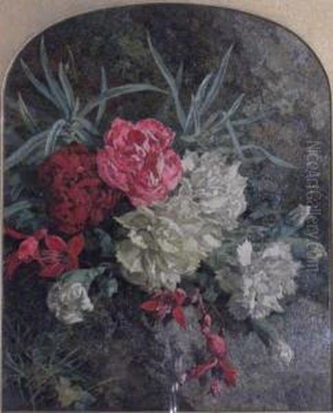 Still Life Of Carnations And Fuchsias Oil Painting by Annie Feray Mutrie