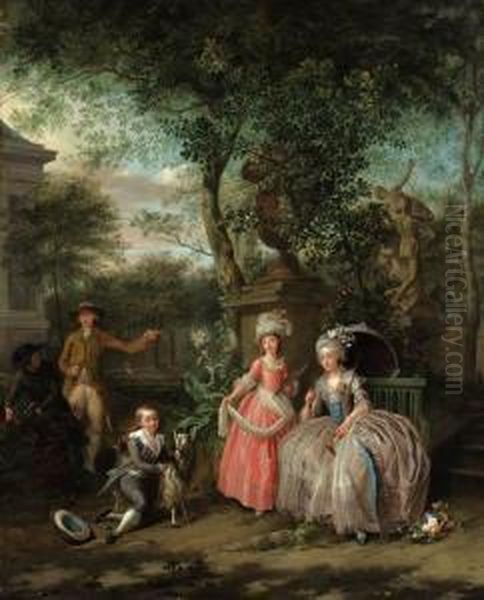 A Group Portrait Of A Family In An Ornamental Garden Oil Painting by Nicolaes Muys