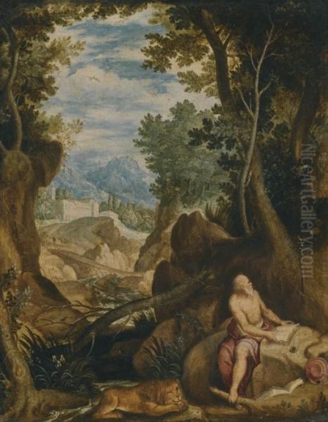 Saint Jerome In A Landscape Oil Painting by Girolamo Muziano