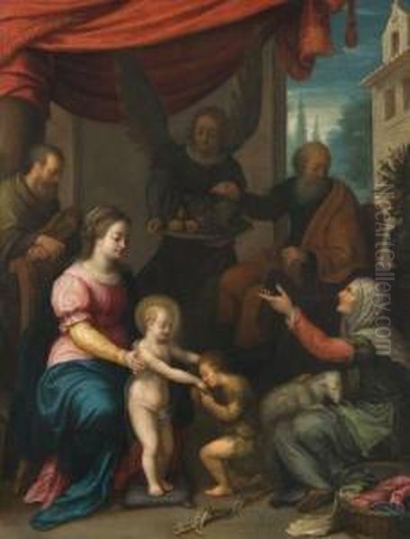 Sainte Famille Avec Saint Jean-baptiste Et Ses Parents Oil Painting by Girolamo Muziano