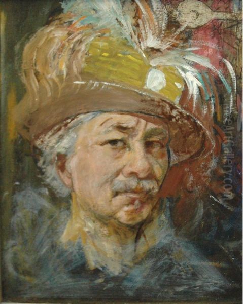 Self Portrait After Rembrandt Oil Painting by Jerome Myers