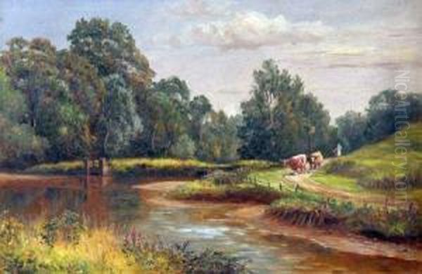 Landscape With Cattle And Herder Oil Painting by William Scott Myles