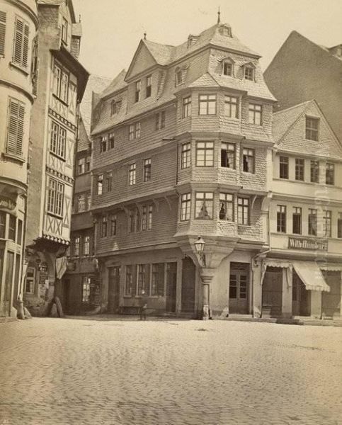 Haus Zum Luther In Frankfurt A Oil Painting by Carl Friedrich Mylius