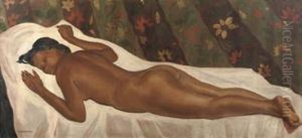 Reclining Nude Oil Painting by Czeslaw Mystkowski