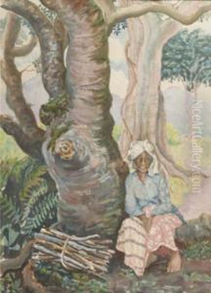 Taking A Rest From Wood Gathering Oil Painting by Czeslaw Mystkowski