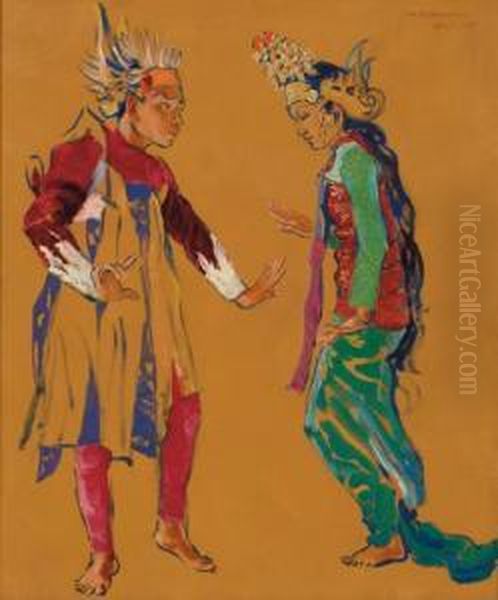 Two Balinese Dancers Oil Painting by Ceszlaw Mystkowsky