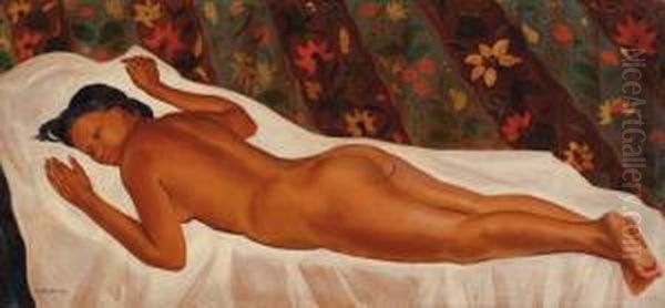 Reclining Nude Oil Painting by Ceszlaw Mystkowsky