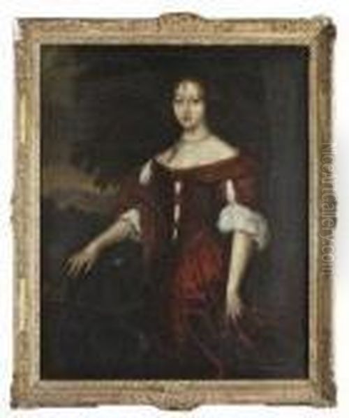 Portrait Of A Young Woman Standing In A Landscape Oil Painting by Daniel Ii Mytens