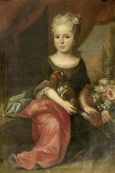 Portrait Of A Girl With A Dog Oil Painting by Jan Mytens