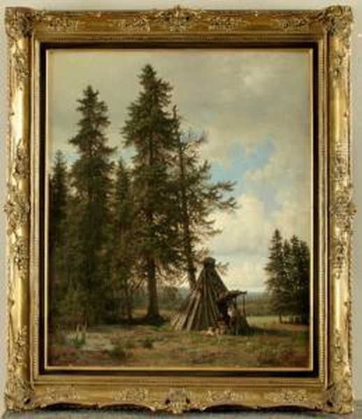 Romantische Harzlandschaft Mit Kohlerhutte Unter Hohenfichten Oil Painting by Wilhelm J. August Nabert