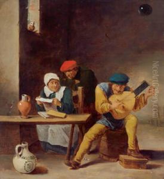 Musizierende Bauern Oil Painting by David Teniers Nachahmer