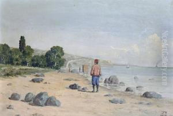 Figure On The Coast Oil Painting by Halid Naci