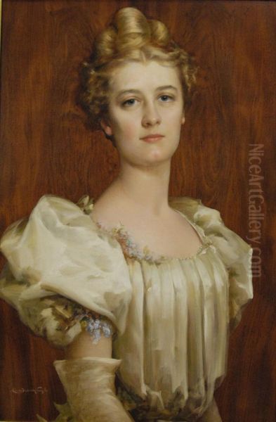 Portrait Of A Lady In White Dress Oil Painting by Charles Frederick Naegele