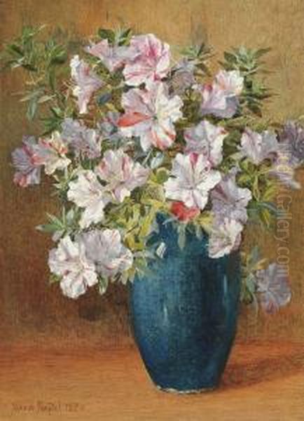 Azalias In A Blue Vase Oil Painting by Maud Naftel