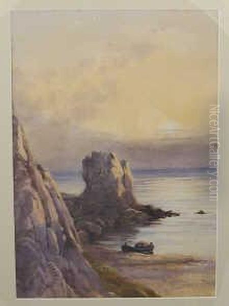 A Rocky Outcrop Oil Painting by Paul Jacob Naftel