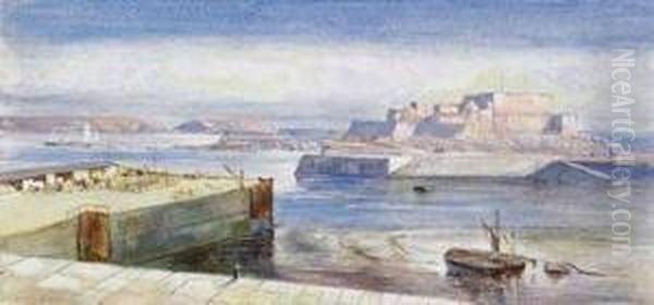 View Of Castle Cornet, Guernsey Oil Painting by Paul Jacob Naftel