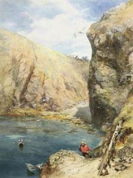 The Landing Place At Havre Gosselin, Sark Oil Painting by Paul Jacob Naftel