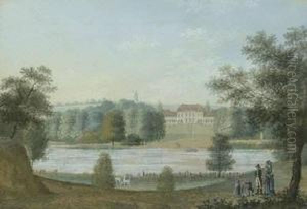 Ansicht Eines Barockschlosschens Mit Teich Und Gartenanlage Oil Painting by Johan Friedrich Nagel