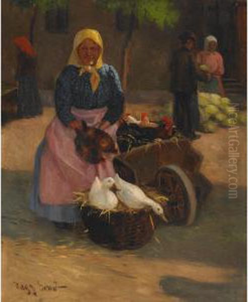 Market Day Oil Painting by Erno Nagy