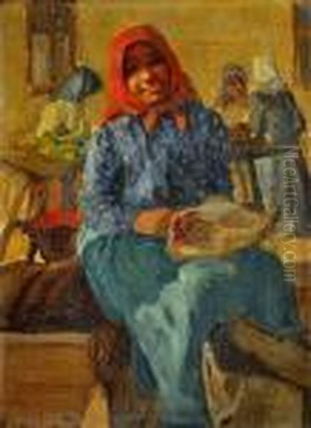 Zena Na Trhu Oil Painting by Erno Nagy