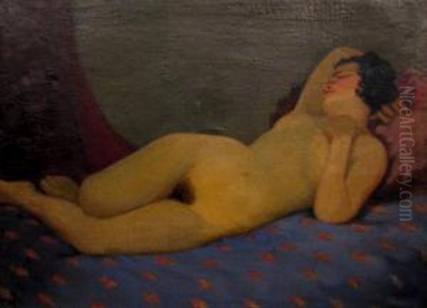 Nude Lying Oil Painting by Zsigmond Nagy