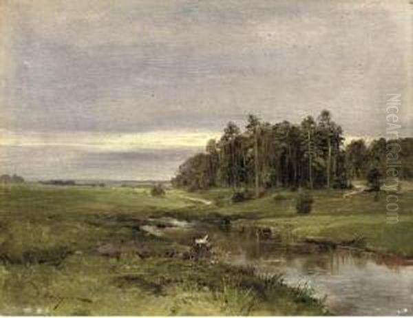 A Stream At The Edge Of A Forest Oil Painting by Aleksandr Naiden