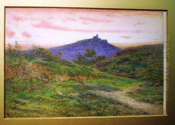 Castle In Landscape At Sunset Oil Painting by John George Naish